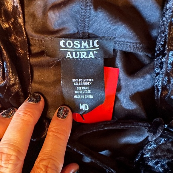 Hot Topic Black Velvet Midi Dress with bell sleeves Cosmic Aura lace - Picture 4 of 11